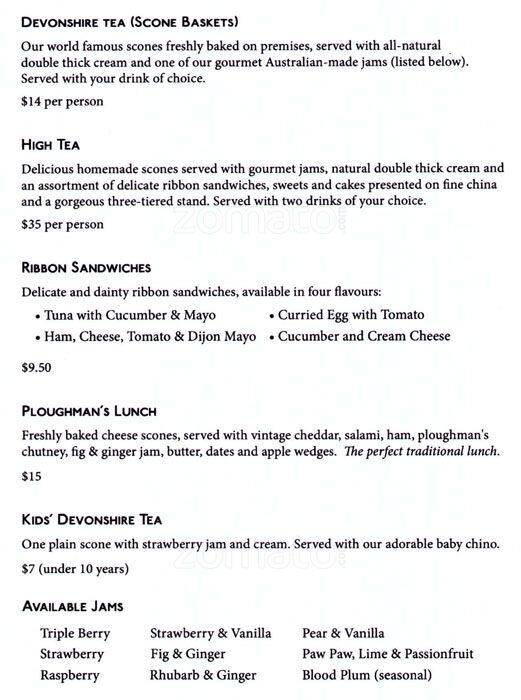 The Tea Cosy Menu, Menu for The Tea Cosy, The Rocks, Sydney