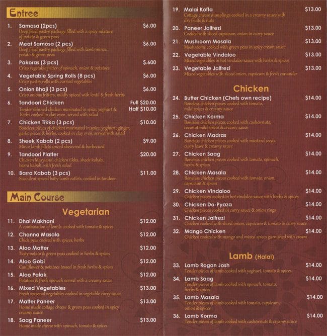Cafe Darjeeling menu, Menu restauracji Cafe Darjeeling, Windsor