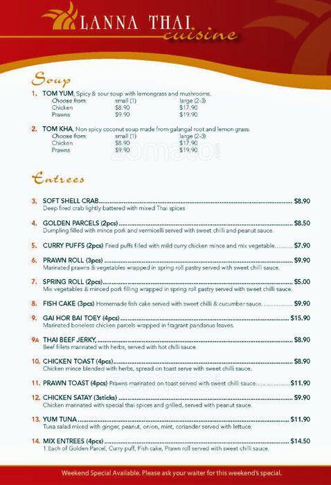 Lanna Thai Cuisine меню