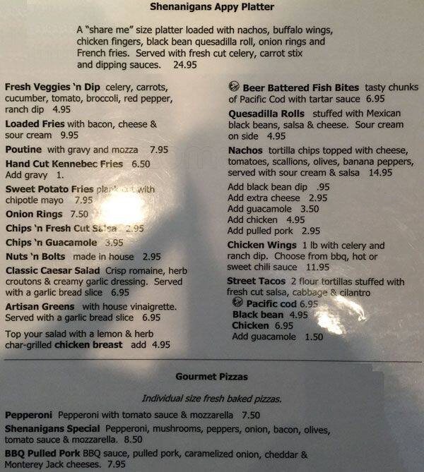 Menu at Shenanigans on Robson pub & bar, Vancouver