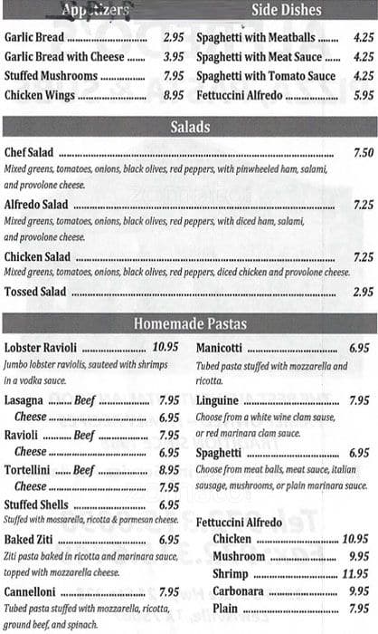 Menu At Alfredo S Pizza Pasta Restaurant Lewisville S State