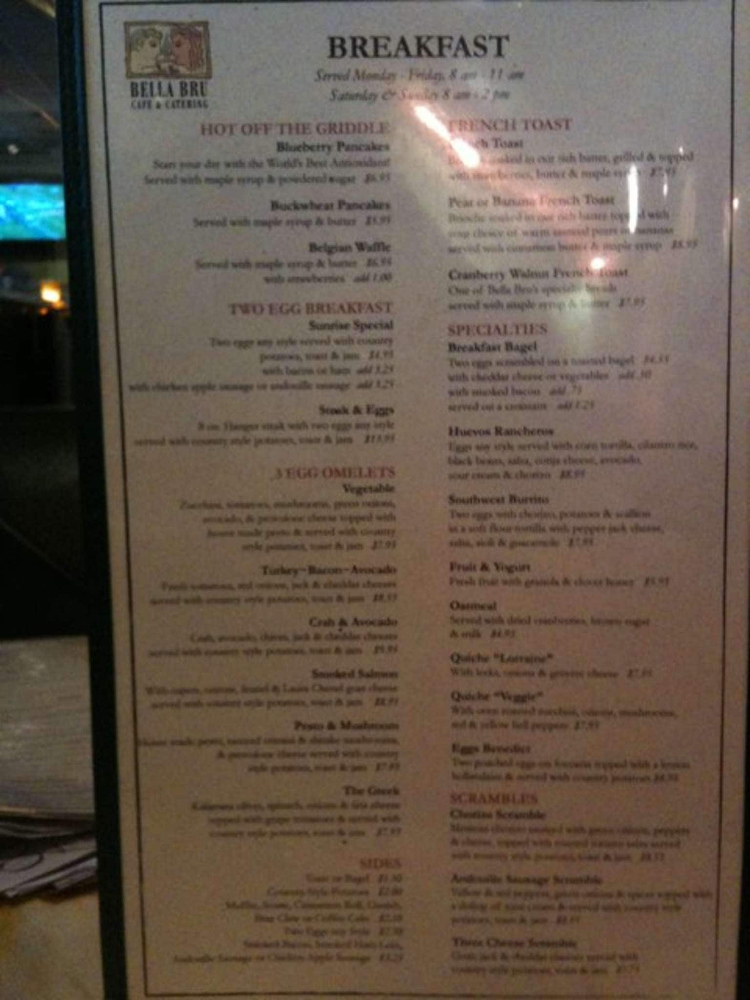 Menu at Bella Bru Cafe, Sacramento, Natomas Blvd Suite 100