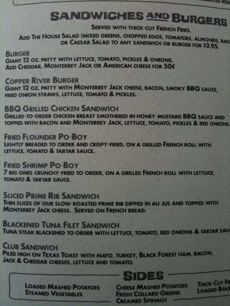 Menu at Copper River Grill pub & bar, Columbia, Bower Pkwy