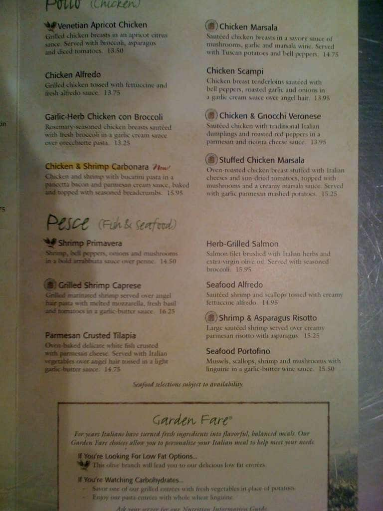 Olive Garden Italian Restaurant Menu