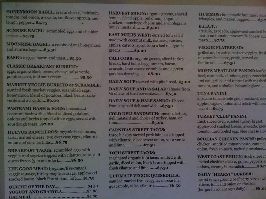 Honeymoon Cafe Pismo Beach Menu Honeymoon Cafe Pismo Beach Menu