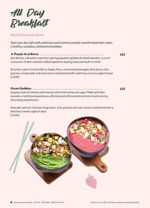 Menu of Bayleaf Cafe, Juhu, Mumbai