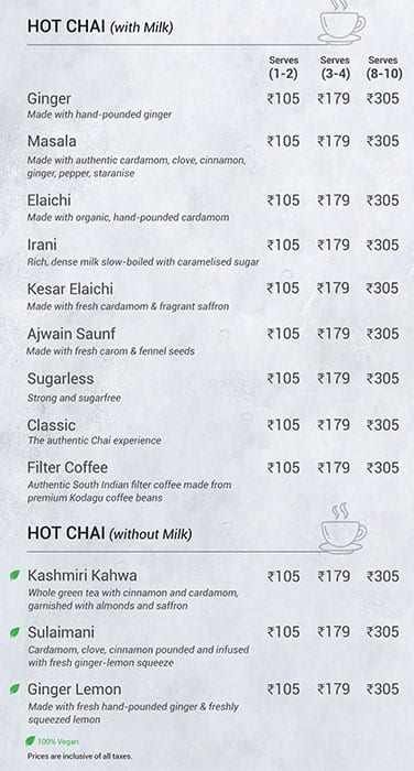 Chai Point menu