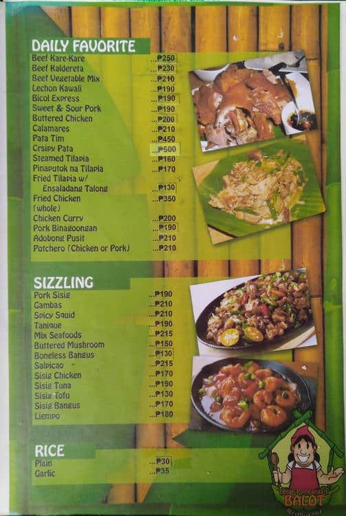 Menu at Leilan Pampanga's Binalot Restaurant, Pasig