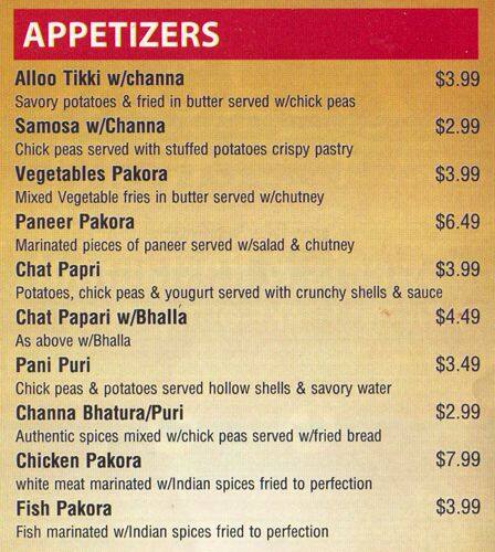 indian delight menu
