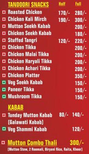 Menu At Tunday Kababi, Chandigarh, Booth No 328