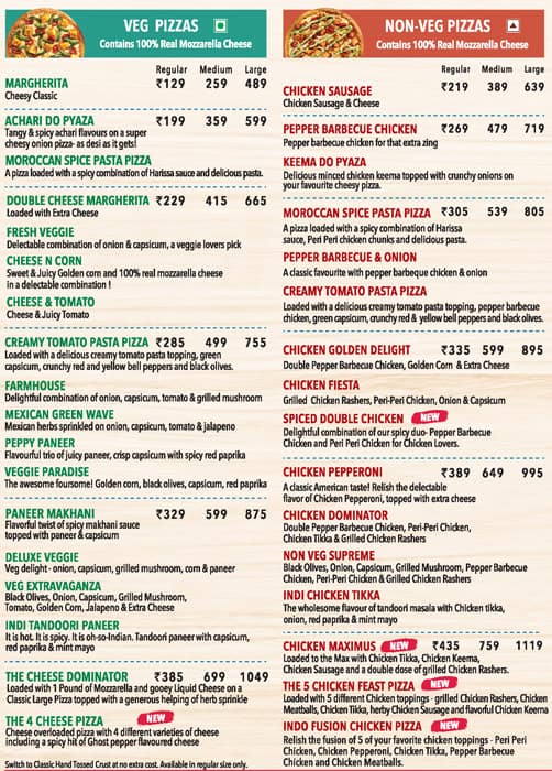 Menu of Domino's Pizza, Connaught Place, New Delhi