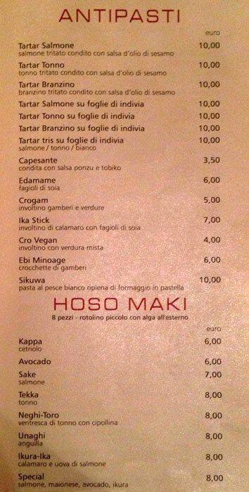 Menu di RISTORANTE GIAPPONESE SUSHI HAMA DI CAI XIAO HONG 