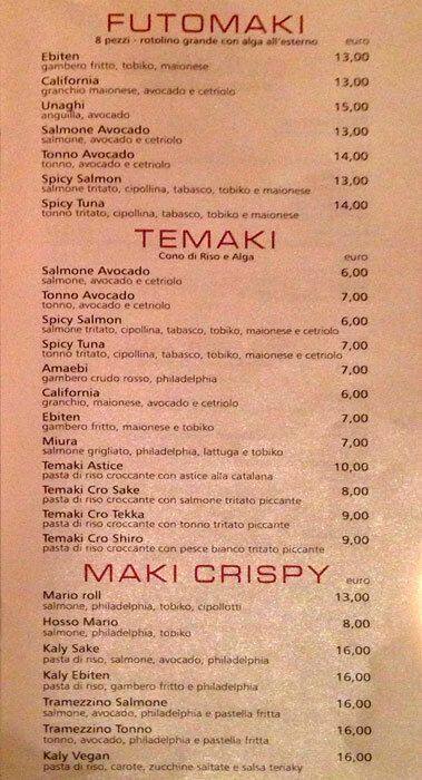 Menu di RISTORANTE GIAPPONESE SUSHI HAMA DI CAI XIAO HONG 