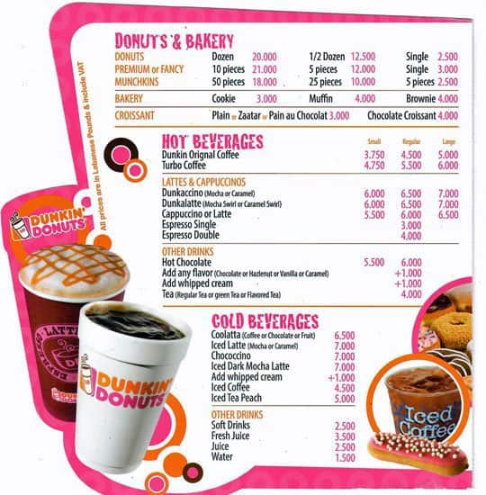 Dunkin Donuts Menu, Menu for Dunkin Donuts, Hamra, Beirut