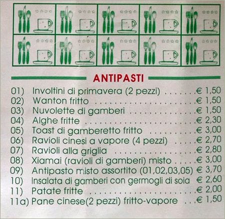 Menu di Città del Cielo 