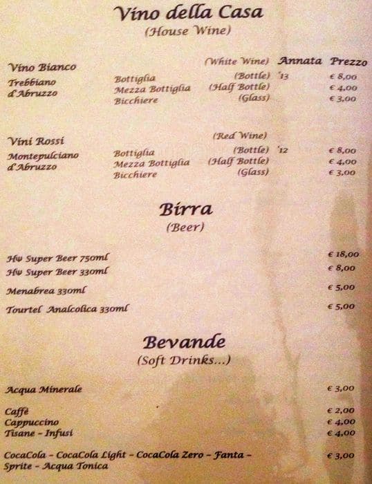 Menu di Osteria del Sostegno 