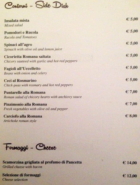 Menu de Osteria del Sostegno