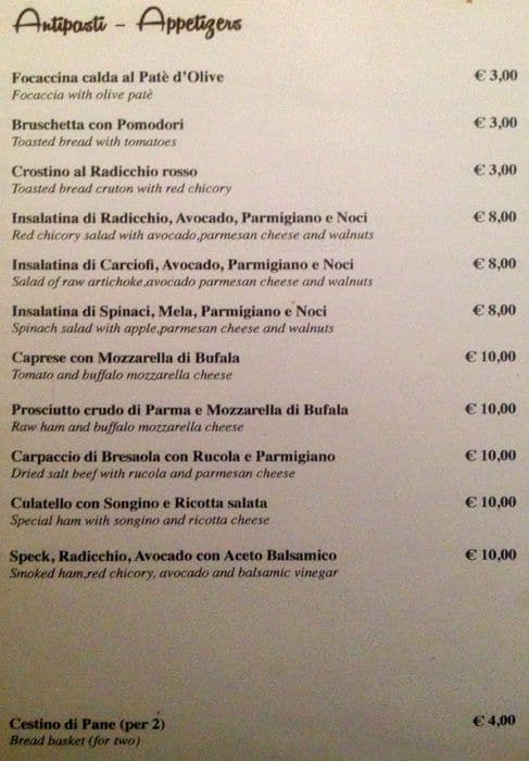 Menu de Osteria del Sostegno