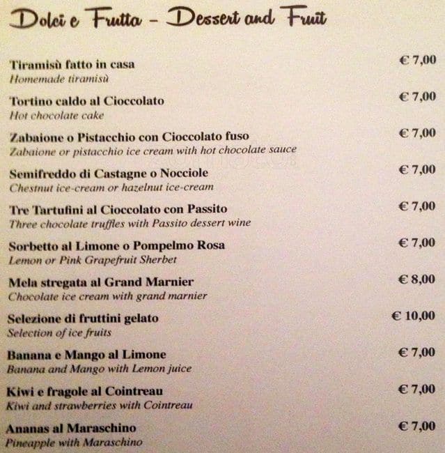 Menu de Osteria del Sostegno