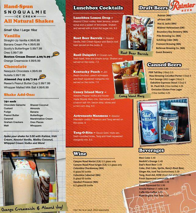 Menu at Lunchbox Burgers & Bar Gig Harbor, Gig Harbor