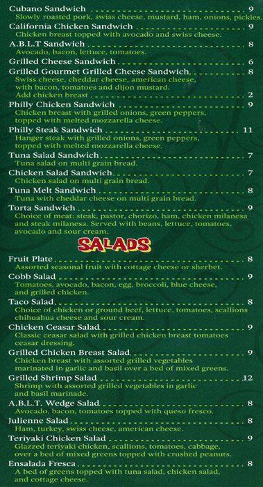 Carta de Angel's Restaurant .