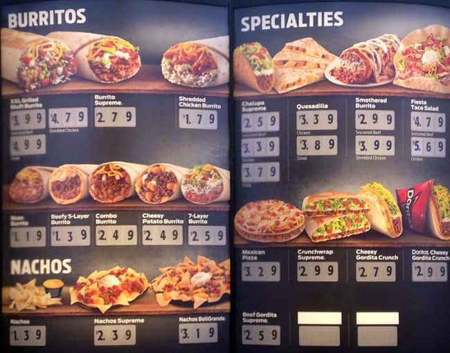 Menu at Taco Bell restaurant, Charlotte, Freedom Dr