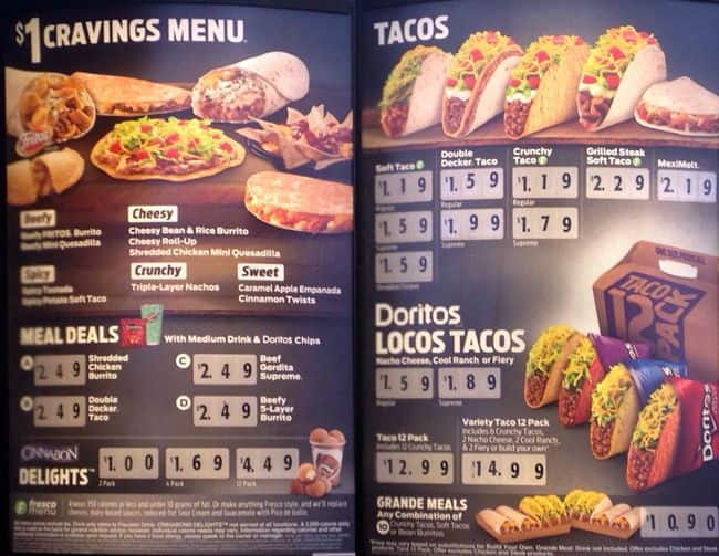 Taco Bell Menu, Menu for Taco Bell, Ashley Park, Charlotte - Urbanspoon ...