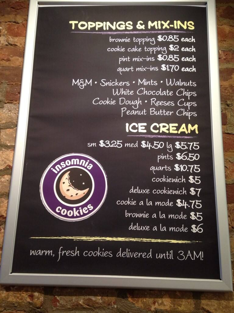 Menu at Insomnia Cookies restaurant, Athens