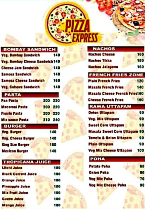 Menu of Pizza Express, Diwalipura, Vadodara