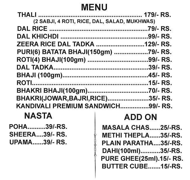 Menu of Kandivali Premium Thali, Kandivali West, Mumbai