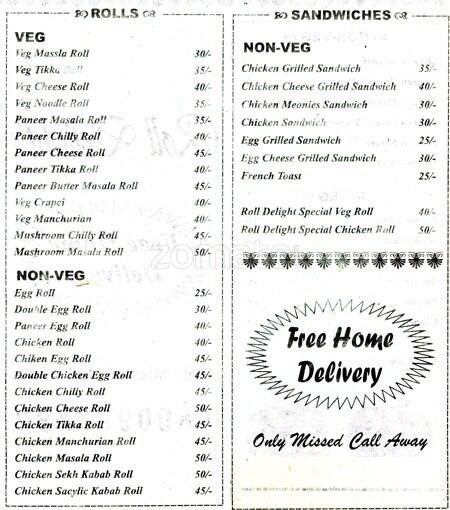 Roll Delight's menu