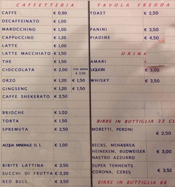 Menu di Bar Felice 