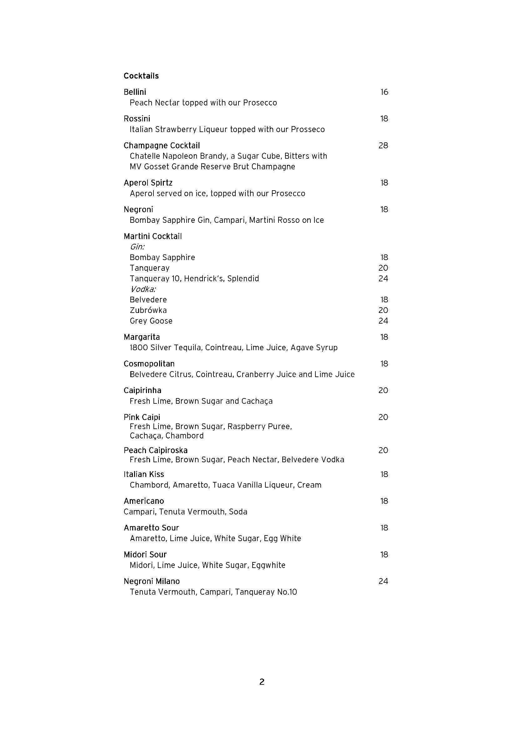 Menu at Intermezzo Italian Restaurant, Sydney