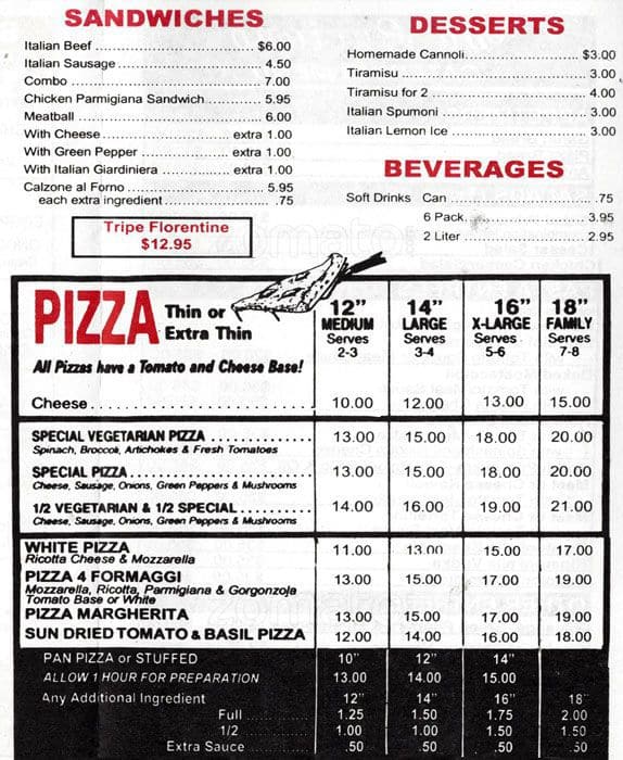 Menu at Da Luciano pizzeria, River Grove