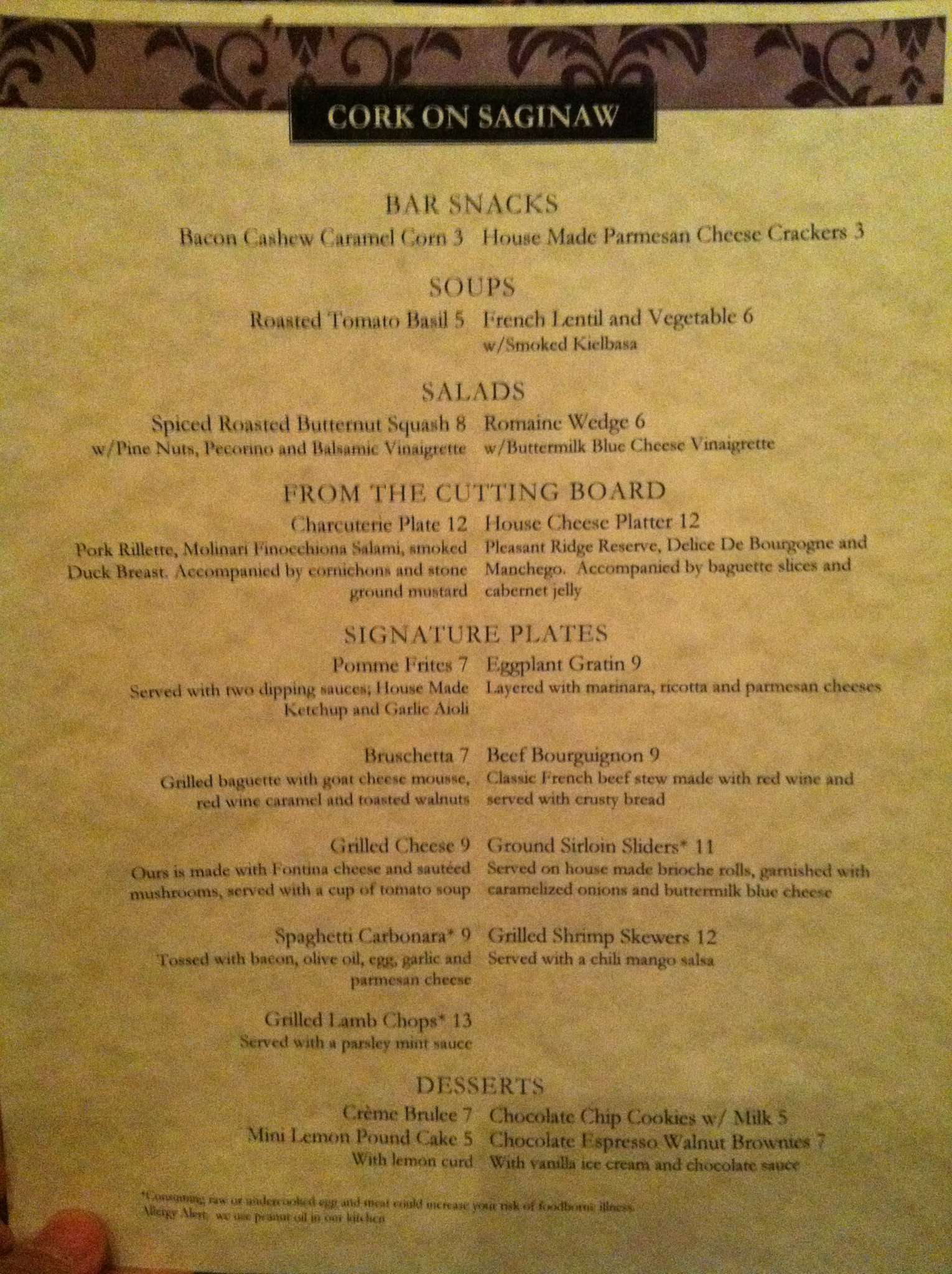 Menu at Cork on Saginaw pub & bar, Flint