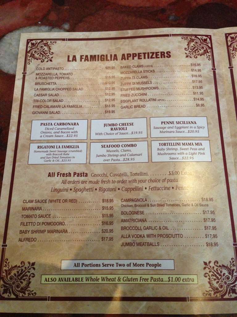 La Famiglia Menu Menu For La Famiglia Plainview Long Island