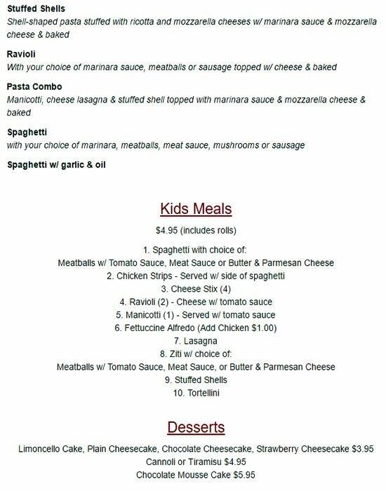Menu at Napolis Italian Restaurant, Nacogdoches