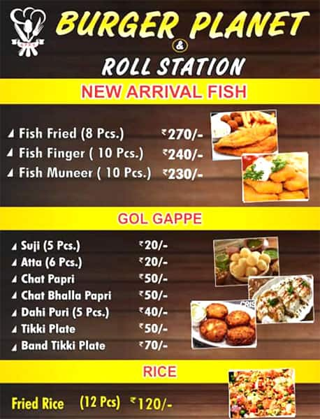 Menu At Burger Planet Roll Station Amritsar