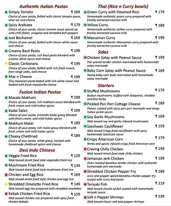 Menu of MaxChef, Jeevan Bhima Nagar, Bangalore