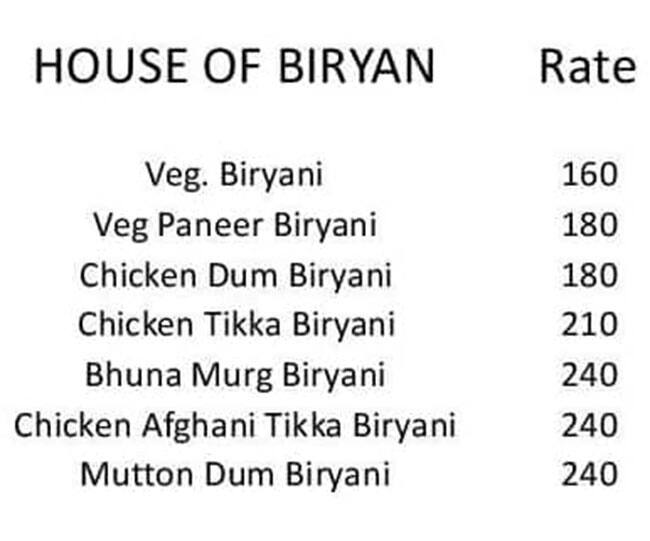 Menu of House Of Biryani, Kandivali East, Mumbai