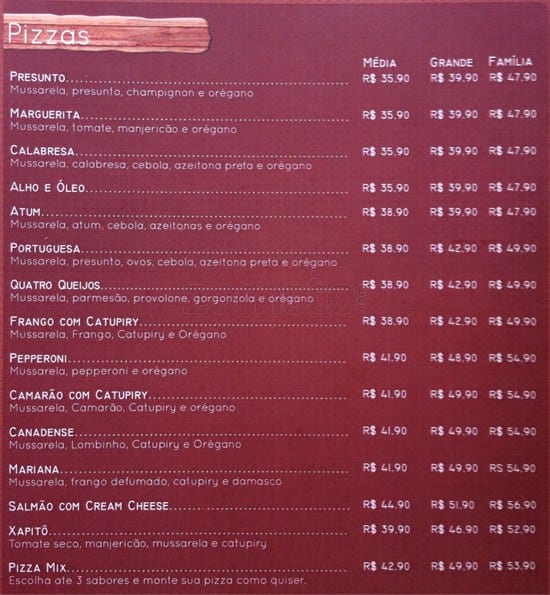 Xapitô 39 cardápio