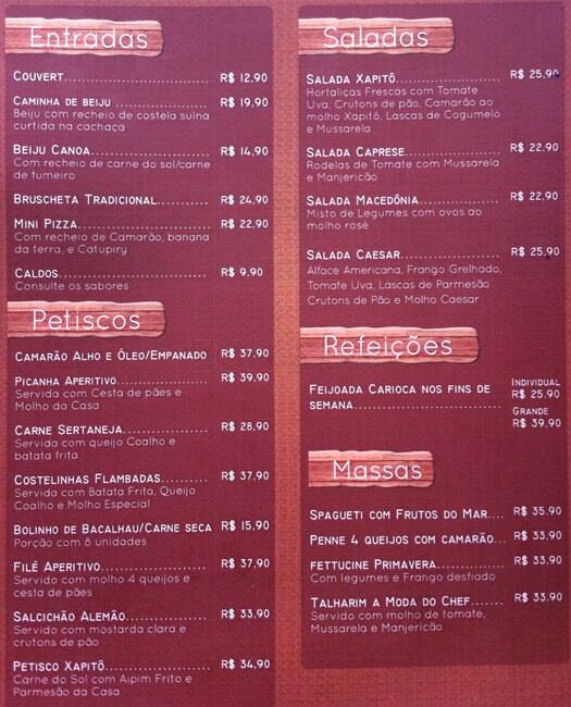 Xapitô 39 cardápio