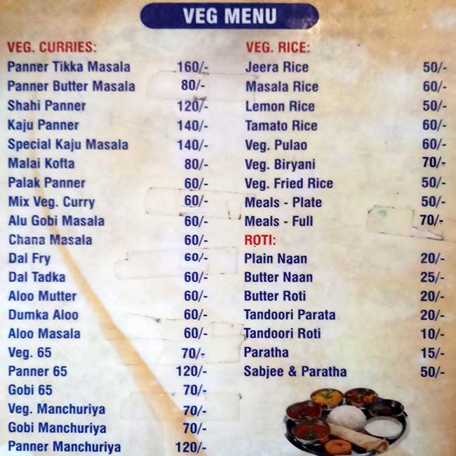 Hotel Manikanta Veg Non Veg Menu