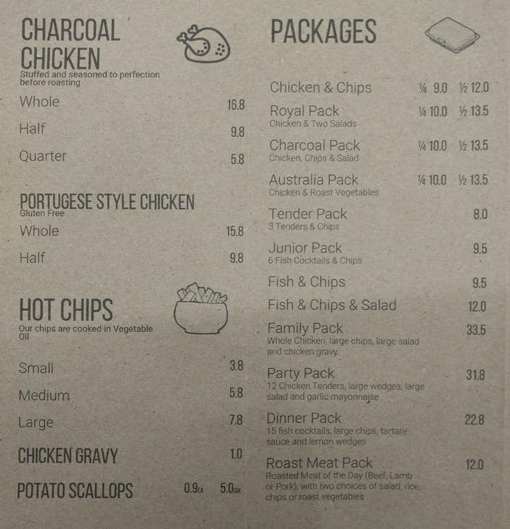 Menu at Crown Charcoal Chicken Kellyville fast food, Kellyville