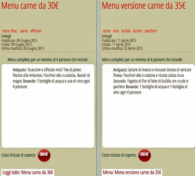 Menu di Lo Stacco Milano 