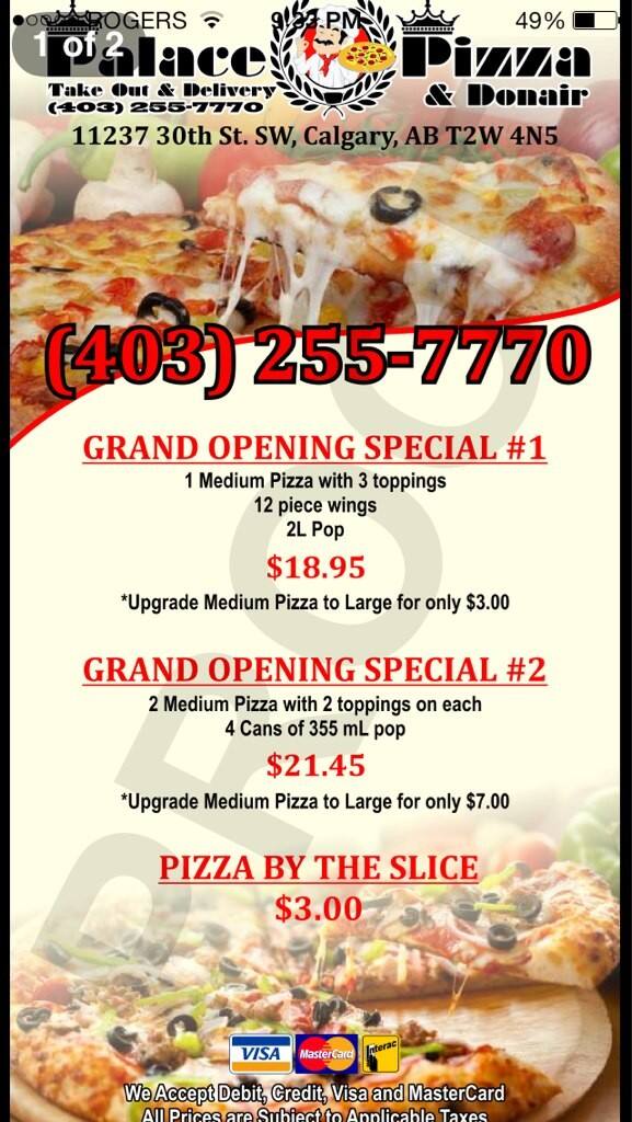 Palace Pizza & Donair Menu Urbanspoon/Zomato