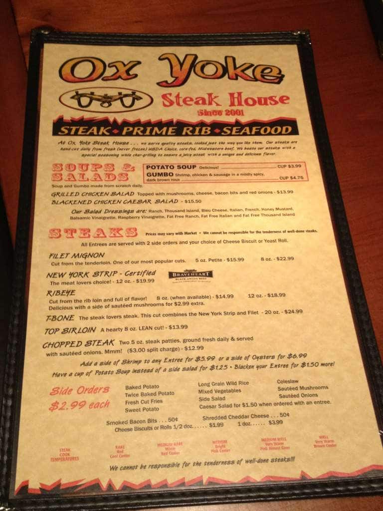 Ox Yoke Steak House & Grill Menu Urbanspoon/Zomato