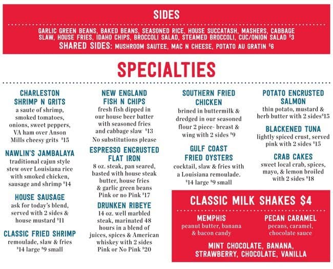 Menu at Mack's Barge, Norfolk