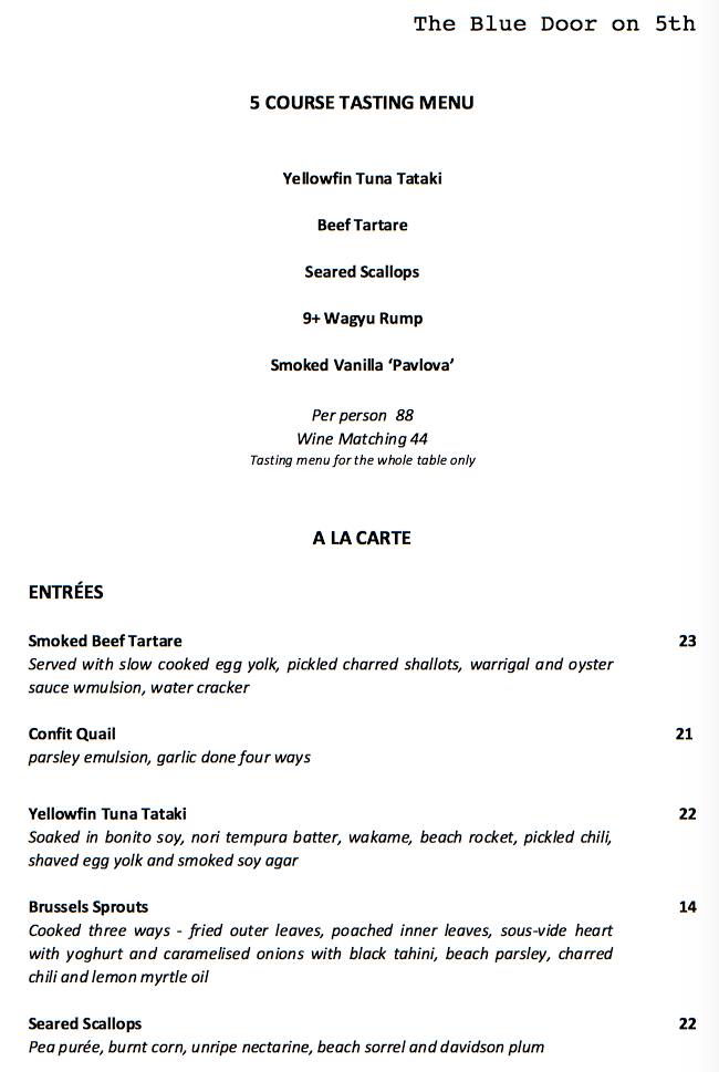 Menu At The Blue Door On 5th Restaurant Palm Beach