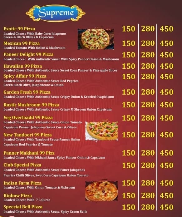 Menu of Pizza Club 99, Dhoomanganj, Allahabad